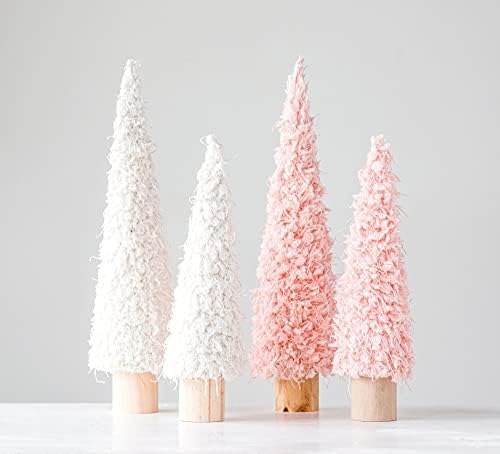 Base de madeira criativa de cone de tecido cooperativo, árvore decorativa de creme