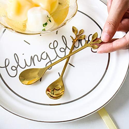 6pcs aço inoxidável folha de ouro colher de café criativo colheres de mesa de mesa de mesa, colher de açúcar