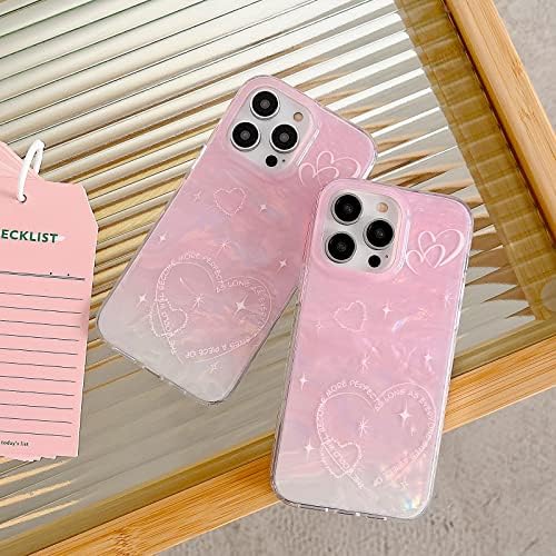 Yelovehaw projetado para iPhone 14 Pro Case para mulheres meninas, conchas de lustre perolada colorida rosa de rosa,