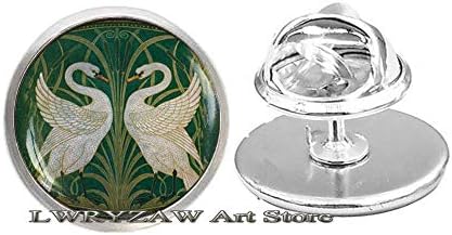 Art Swans Pin, Walter Crane Swans Broche, Swan Jewelry, Swan Broche, Swan Casal Broche, Swans Green Broche,