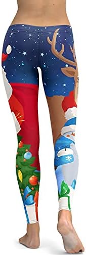 Calças de floco de neve feminino de Natal correndo perneiras Santa Pilates, calças de boneco