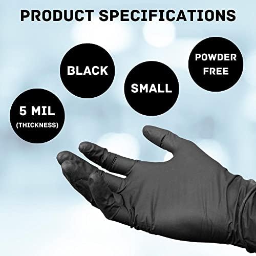 Luvas de nitrila PSBM, preto, tamanho pequeno, 5 mil, contagem de 1000, pó e luvas descartáveis ​​sem látex