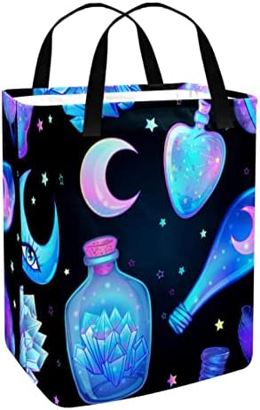 Cesto de lavanderia kapotofu com alça, garrafas misteriosas lua roxa colapsível grande cesta de armazenamento