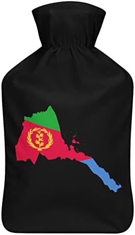 Mapa da bandeira da Eritreia Injeção de borracha de garrafa de água quente com tampa de pelúcia quente para