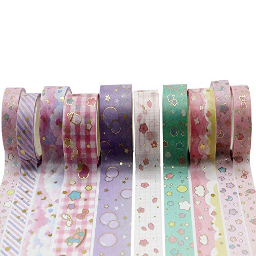 Teylin 10Rolls Fita washi de papel alumínio, fita adesiva decorativa pastel para embalagens de presente