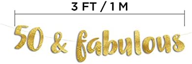 50 & Fabulous Gold Glitter Banner - Banner de festa de 50 anos feliz - decorações de aniversário