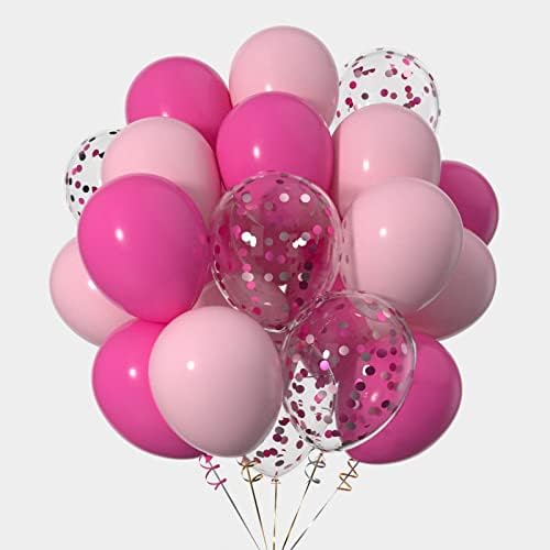 Balões rosa, balões de látex de confete de 12 polegadas para decorações de festas, pacote de 50