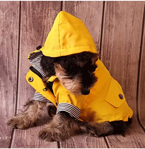 Jaqueta de capa de chuva de cachorro com zíper up amarelo casaco de chuva com capuz resistente à água de cães