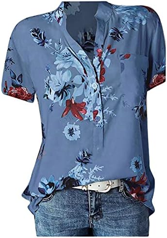 Zlovhe Tops florais para mulheres 2023 botão Down Down Fashion Casual Manga curta Camisas inferiores