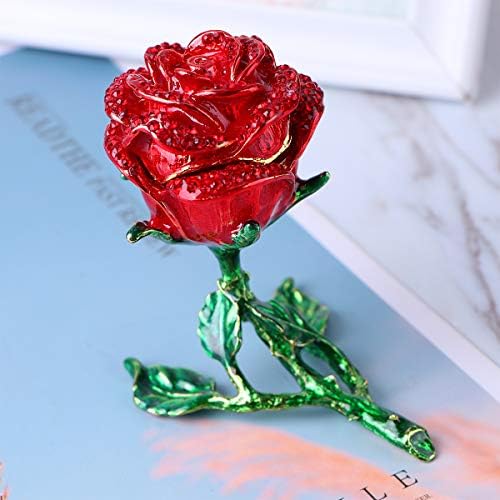 Kesyoo 1pc Rose Flor Flor Alloy Anel Caixa de armazenamento Artesanato de metal adorno para amante Proposta