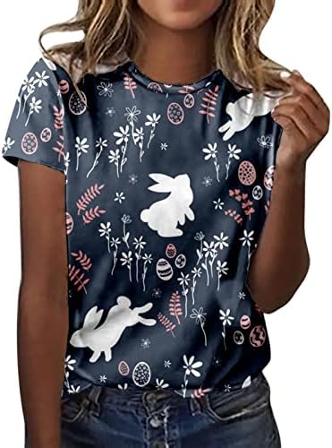 Mulheres Tema Páscoa Camisetas de Manga Curta T Camisetas de Páscoa Camisetas gráficas de coelho de Páscoa o Blusa