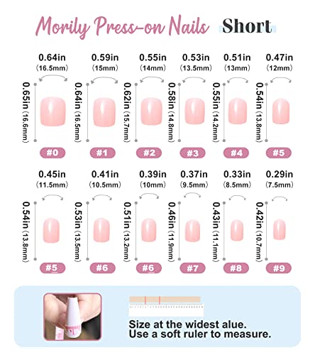Morily Pink Press em unhas curtas - unhas falsas de forma quadrada para mulheres, cor de acabamento