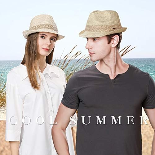 Fancet Packable Straw Fedora Panamá Sun Summer Summer Beach Hat Homem Cuban Men Mulheres 55-64cm