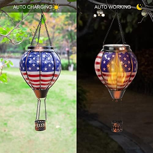 Lanterna solar de balão de ar quente de pérolas com luz de chama tremeluzente, luzes solares ao ar livre para