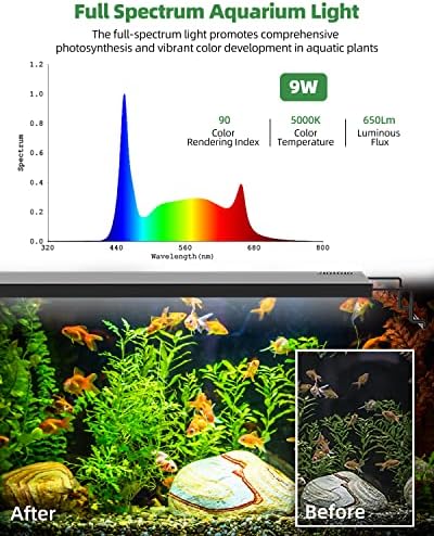 Luz de aquário LED de pronoro para plantas, luz de peixe de espectro completo com timer automático Off, modo de