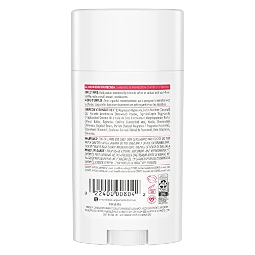 Desodorante natural livre de alumínio de Schmidt para mulheres e homens, coco e argila de caulim com proteção
