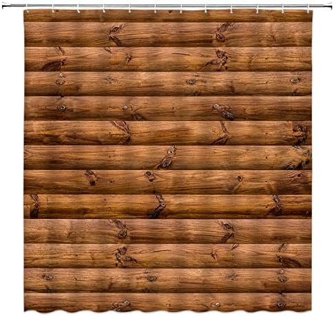 Cortina de chuveiro de bambu KTGHA Decoração de banheiro rústica em tecido de madeira rústico com ganchos （70