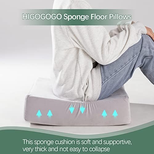 Almofado de piso de espuma de memória Higogogo, travesseiro de meditação quadrada de veludo de cristal de 20