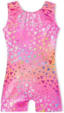 Domusgo Girl Gymnastics Letard Tamanho 8-9 anos Sparkle nenon amor coração Bikeard Bikeard macio colorido