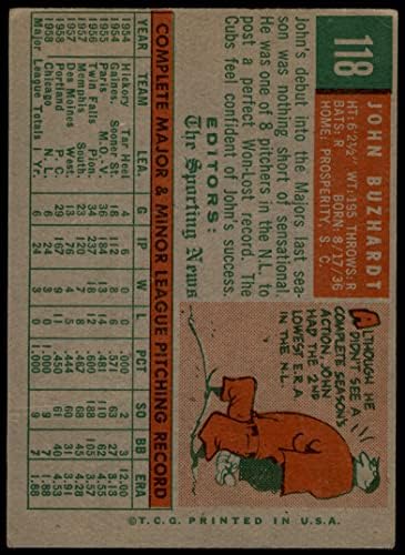 1959 Topps 118 John Buzhardt Chicago Cubs Good Cubs
