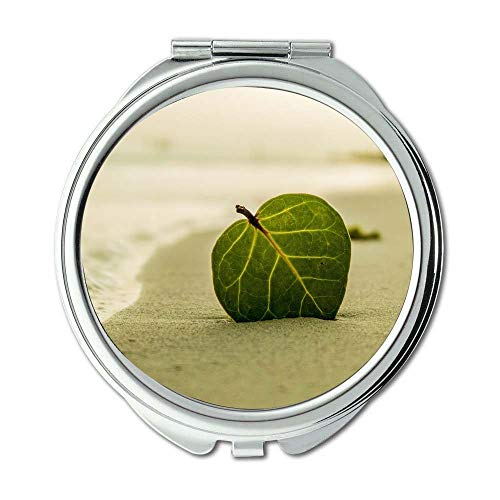 Espelho, espelho compacto, folha da costa da praia, espelho de bolso, espelho portátil