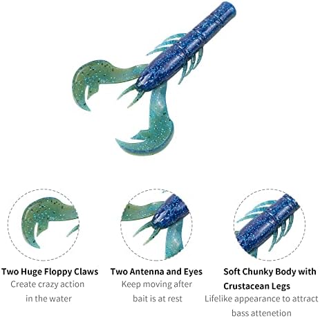 Bombrooster Craw Bait 25pcs - Jig Trailer Fishing Lure Creature com 2 pinças enormes, craw de plástico