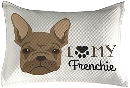 Ambesonne Bulldog acolchoado Cobertura de travesseiros, design de eu amo minha caligrafia francesa com um