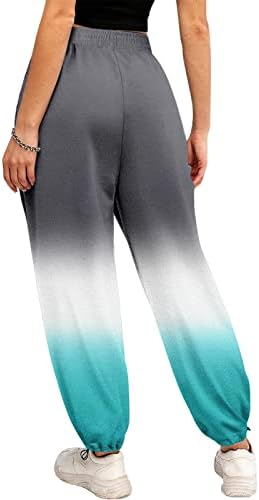 Calça de moletom da cintura alta feminina Imprima perneiras de fundo com bolsos academia de calças de corredor