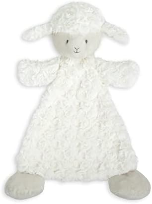Demdaco Dolly Lamb Branco 11 x 13 polegadas de poliéster com chocalho de chocalho de animais de pelúcia