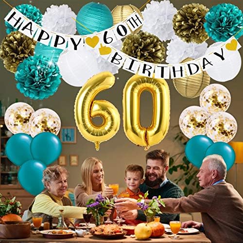 Decorações de festas de 60 anos de ouro em azul -pede