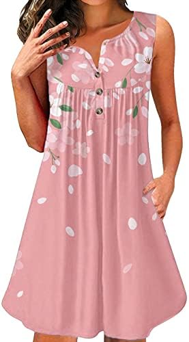 Vestido Boho Ladies com bolso Botão de estampa de flor de verão Midi Dressos casuais vestido de praia fluido