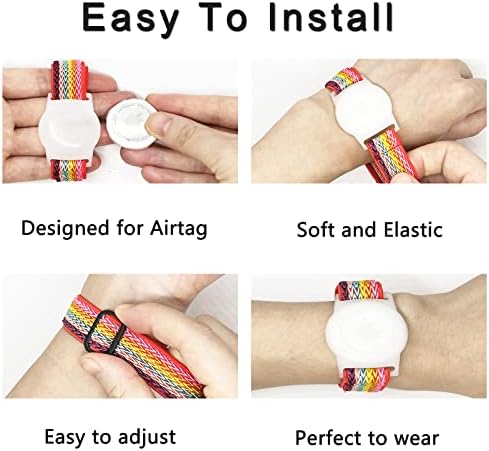 3 Pacote de pulseiras Airtag Para crianças, pulseira de nylon elásticos com suporte para Apple Air Tag, estojo de proteção para rastreador GPS de tags de ar anti-perdido com banda de relógio ajustável para crianças pequenas, crianças e meninas