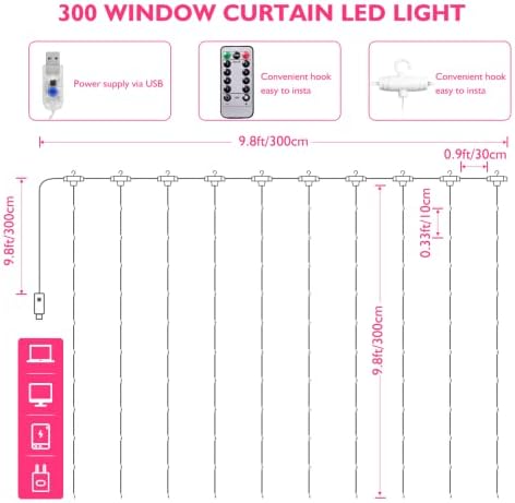 Sol da cortina SUNCELA LUZ DA LUZ DA LUZ DE NATAL 300 LEDS LUZES DE FAIRA USB 8 MODOS DE ILUSTIMAGEM