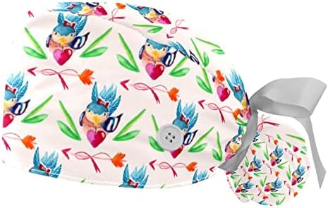 2 peças padrão floral com pássaro fofo que trabalha chapéu bouffant de tamanho múltiplo de tamanho