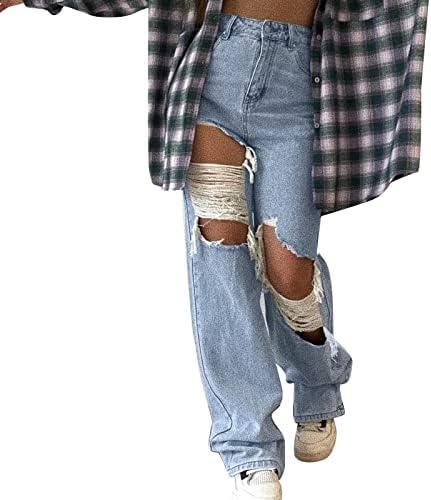 Calça de carga jeans miashui para mulheres jeans largos de calça de cintura alta jeans jeans de jeans