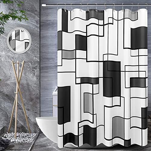 Cortina de chuveiro geométrico preto e cinza para banheiro cortina de chuveiro moderno de banheiro