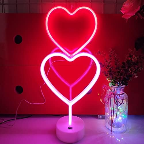 Jywj Heart Neon Signs, USB ou 3-AA Battery Light Light, Decoração de Mesa de Luzes LED, Décor de parede