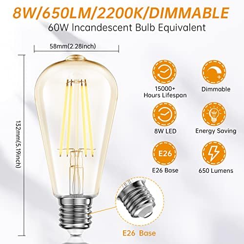 Batklumi LED Edison Bulbos Luz: Dimmível 8W equivalente a 60 watts e26 lâmpadas 2200k âmbar lâmpadas