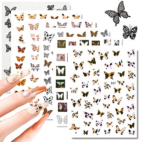 Adesivos de unhas de borboleta de borboleta, adesivos de arte pregos 3D Decalques 6 folhas folhas Cool