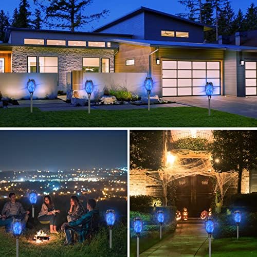 Luzes solares azuis de cocomox, decorações de Halloween ao ar livre 8 pacote de tocha solar luz