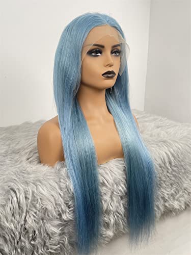 Yifute Blue Clear Lace Front Wig Human Human Human 13x4 Lace frontal peruca reta Cabelo humano pré -arrancado