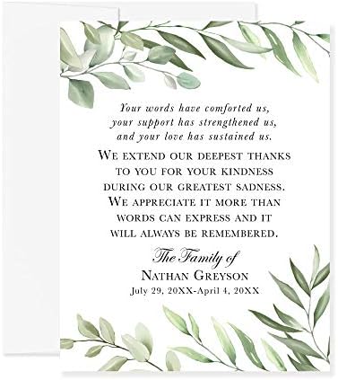 Hello Love Goods Greenery Funeral Cartões de agradecimento, cartões de reconhecimento de simpatia, notas