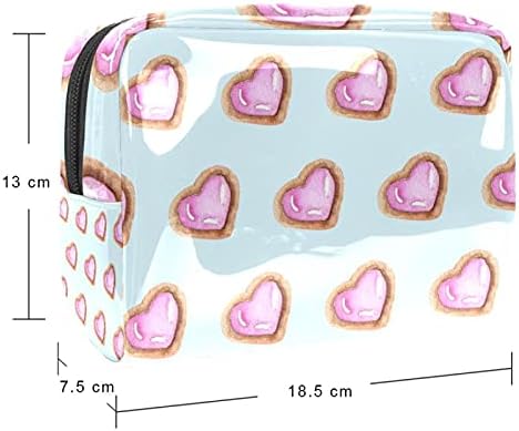 Bolsa de maquiagem de fundo azul de coração de amor rosa para a bolsa organizadora de viagens portátil para