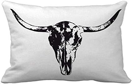 Topyee Throw Pillow Capa Western Longhorn Cow Skull em preto e branco Texas 12x20 polegadas Decoração Casa
