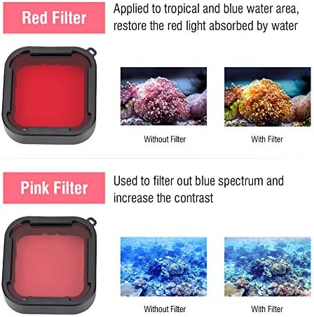 Filtros de mergulho subaquáticos de 3pcs Conjunto de rosa roxo rosa à prova d'água para GoPro 5/6