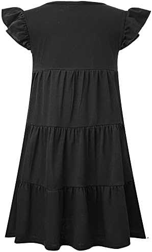 Kilottor Girls 'Solid Color Casual Ruffle Sleeve Sleve Flowy Triered Fit Fit Holiday Dress 4-14 anos KC111
