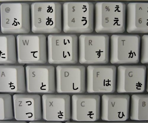 Layout japonês de etiquetas de teclado Hiragana com letras pretas sobre fundo transparente para desktop,