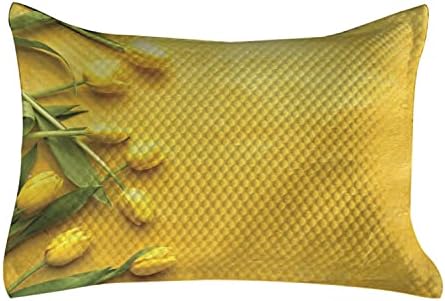 Cobertura de travesseira amarela de Ambesonne, tulipas dinamarquesas dinamarquesas sobre o jardim de parede colorido