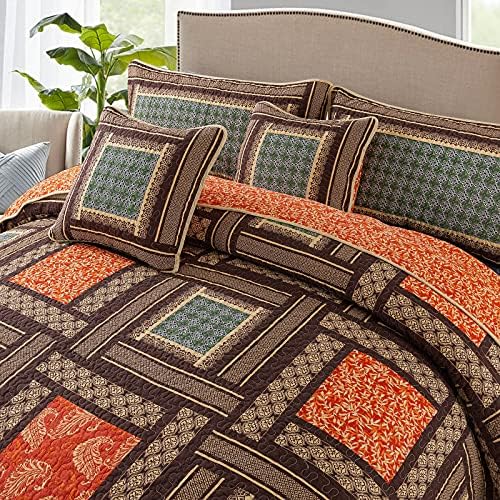 Colcha de retalhos de algodão newlake, colcha de cama de 3 peças, com bordados costurados de verdade, conjunto