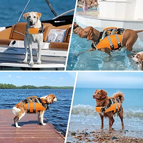 Jaqueta salva -vidas de cachorro Kuoser com listras reflexivas, colete de cães de alta visibilidade